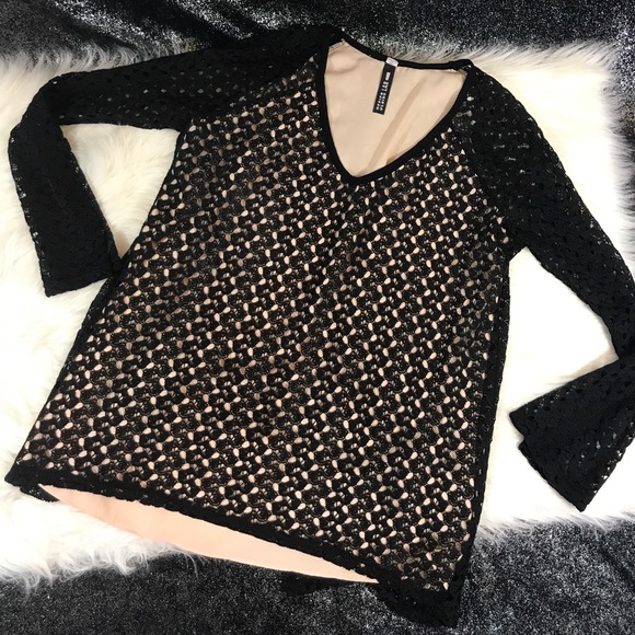 Design Lab Lord & Taylor Tops - Crochet Black and Nude Top